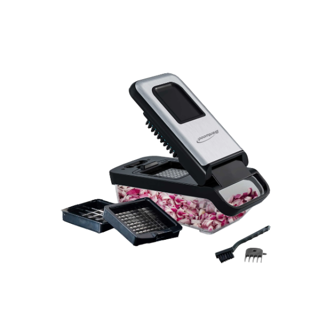 Brentwood Vegetable Chopper with 3.6 Cup Storage Container/2 interchangeable stainless steel blades -Black