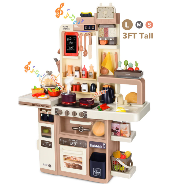 Wisairt Play Kitchen Set for Kids, 2.1FT Toy Play Kitchen w/ Realistic Lights Sounds Simulation Spray for Toddlers Girls Boys Gift