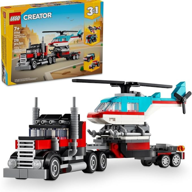 LEGO Creator 3 in 1 Flatbed Truck with Helicoptor Toy